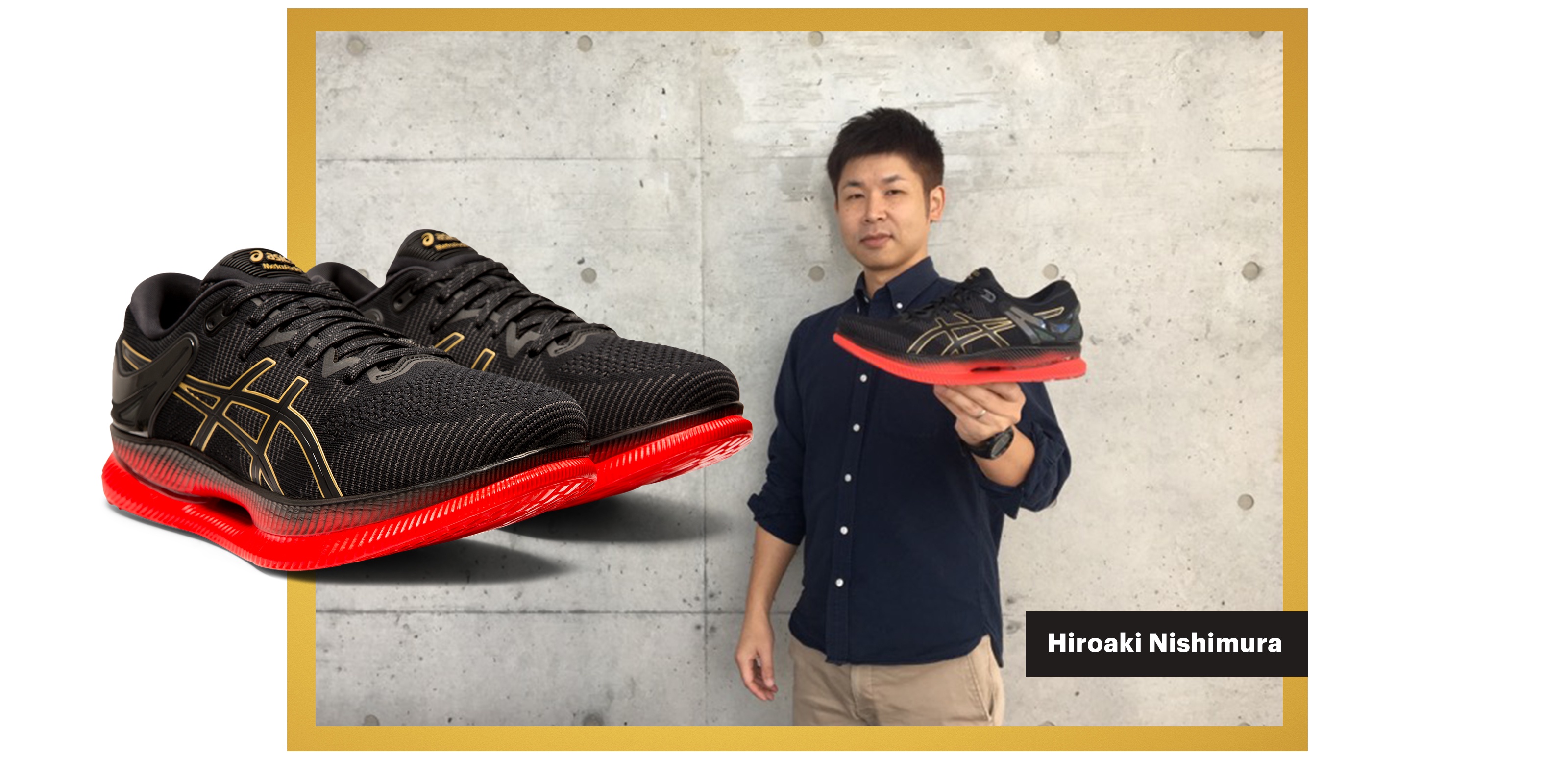 ASICS shoe designer holding the Metaride shoe.
