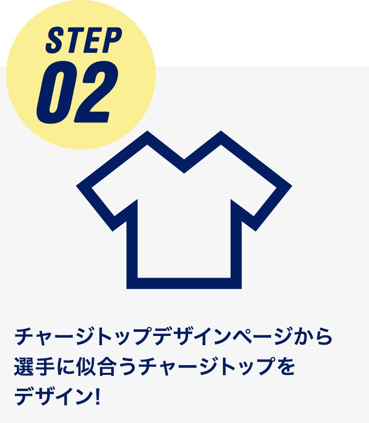 STEP02 チャージトップデザインページから選手に似合うチャージトップを デザイン!