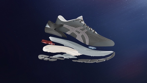 3D rendering of different components of a running shoe.