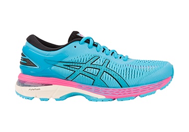 Women’s blue and pink running shoes.