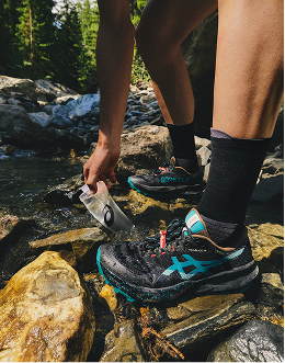 Close-up on trail shoes