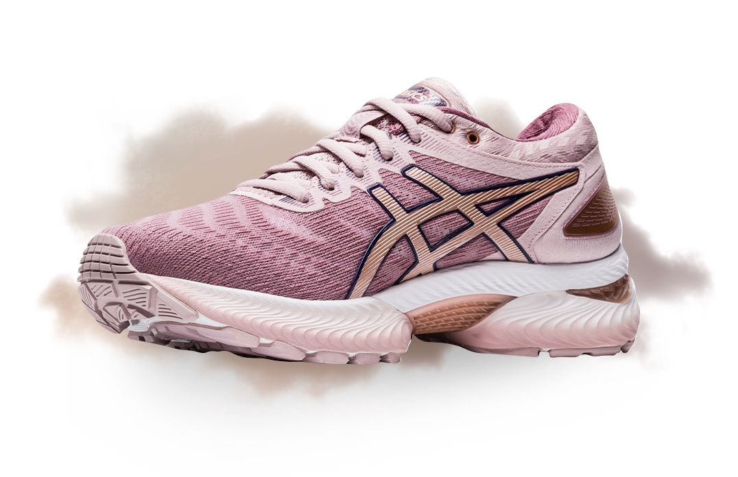 Womens pink and white Gel-nimbus 22 running shoe