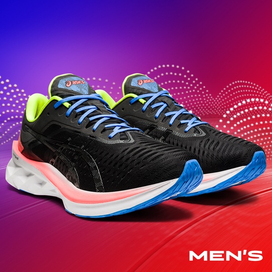 Mens black, white and purple Novablast™ running shoes.