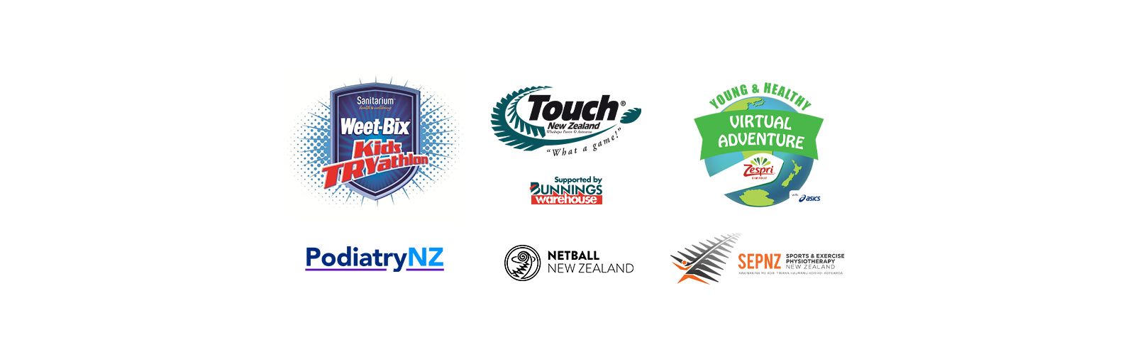 Sponsors - Weet-Bix Kids TRYathlon, SEPNZ, Netball NZ, PodiatryNZ, Young & Healthy