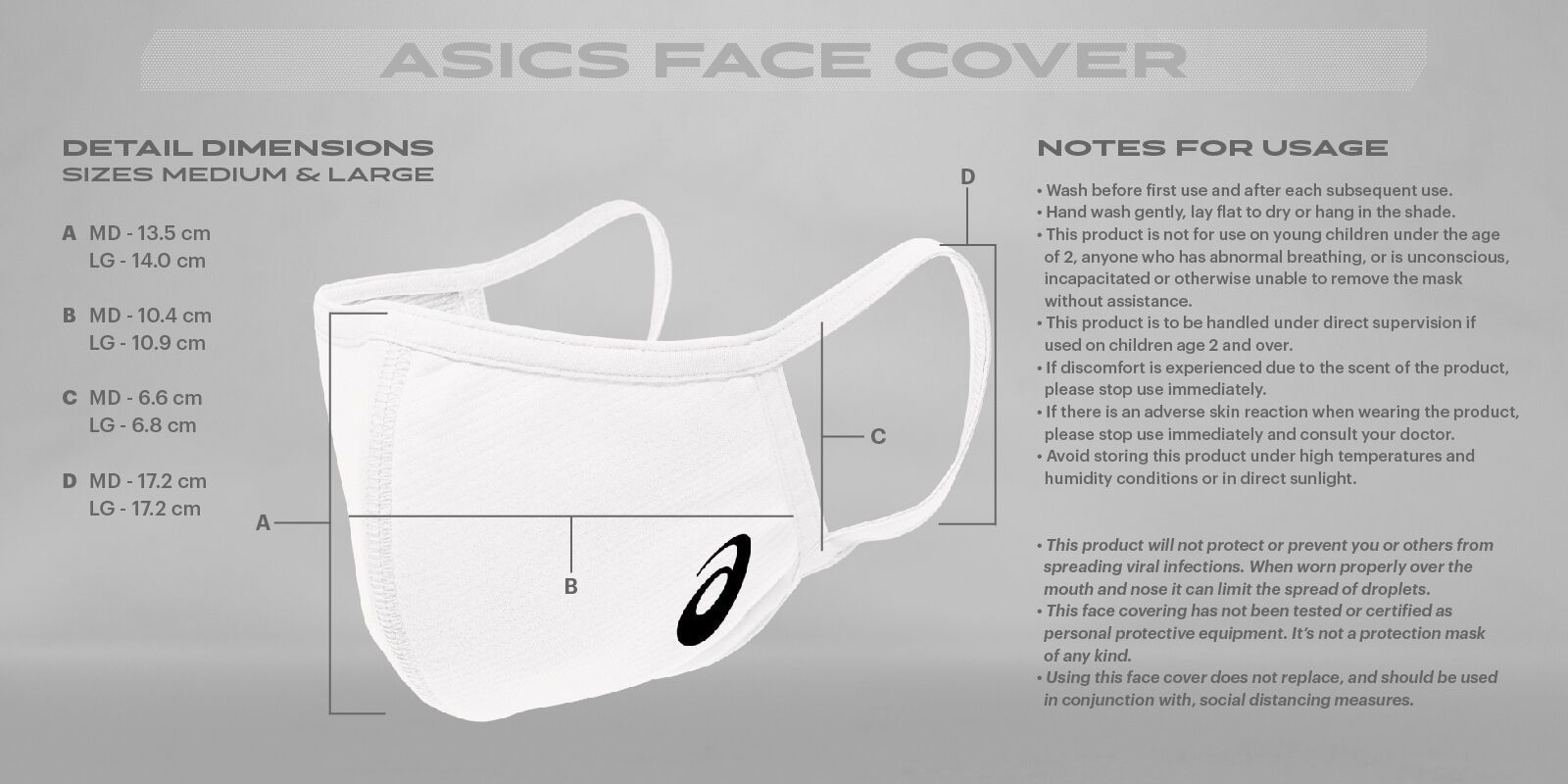 Face cover size chart