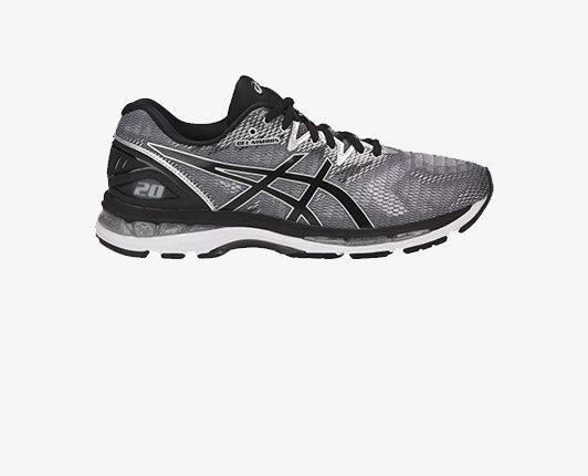 Black and grey running shoe