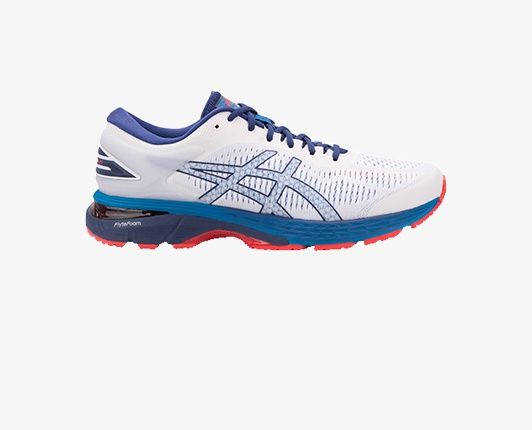 Red white and blue running shoe