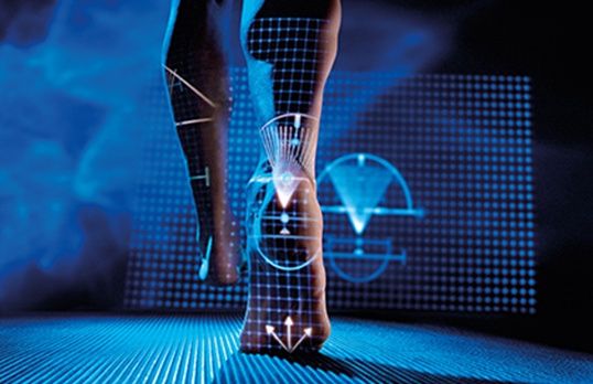 3D rendered graphic of running legs with lines and arrows.