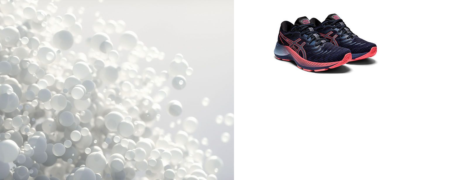 Representational image of PET bottle pellets and a pair of ASICS sneakers.