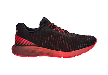 Men’s black and red running shoe.
