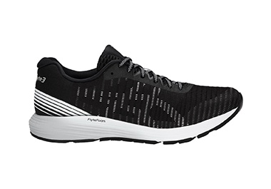 Men’s black and white running shoe.
