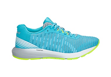 Women’s light blue running shoe.
