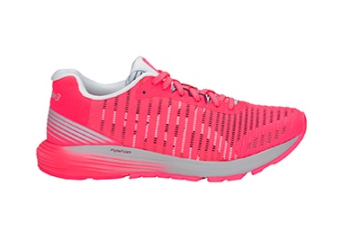 Women’s hot pink running shoe.
