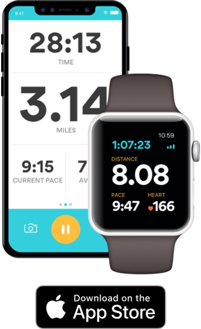 An iPhone and Apple Watch displaying the Runkeeper app.

