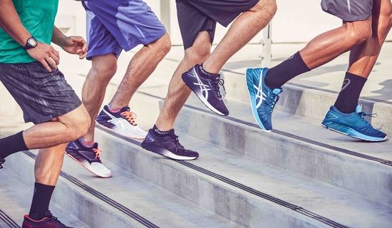 men running up stairs in various fuze-x shoes