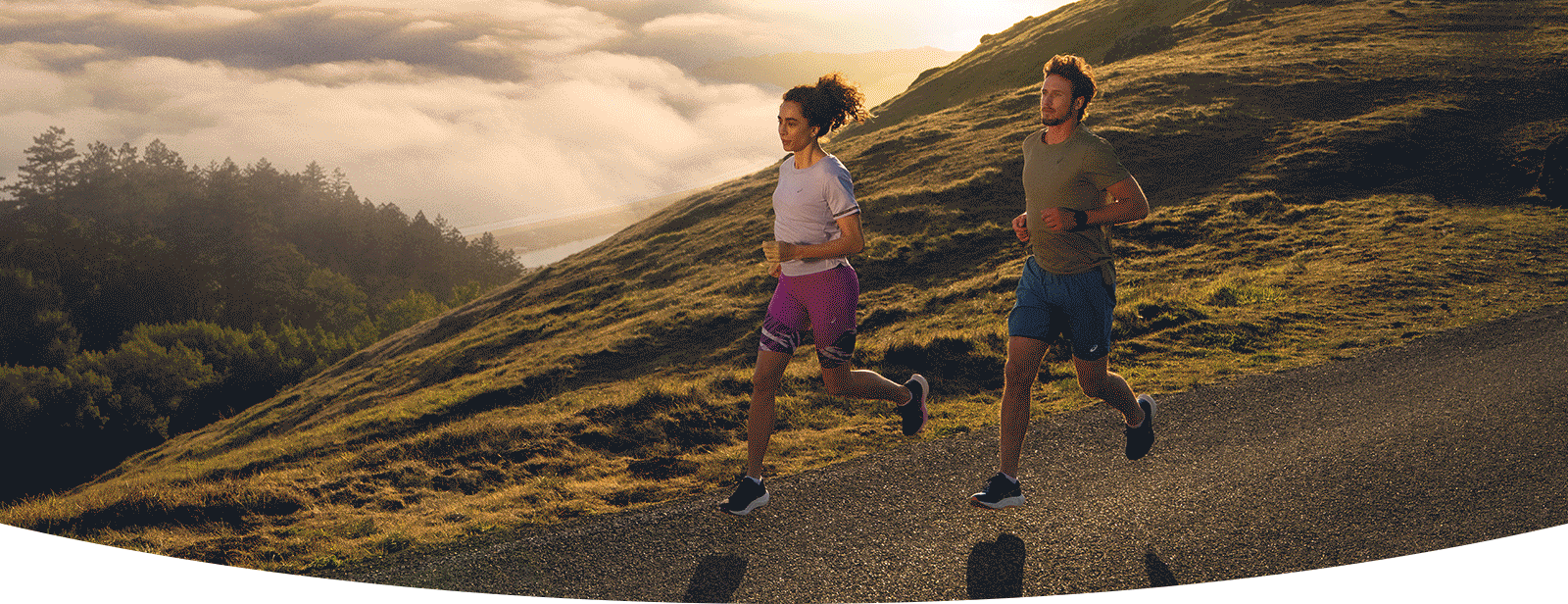 Gif of people running, resting, and posing in ASICS clothing.